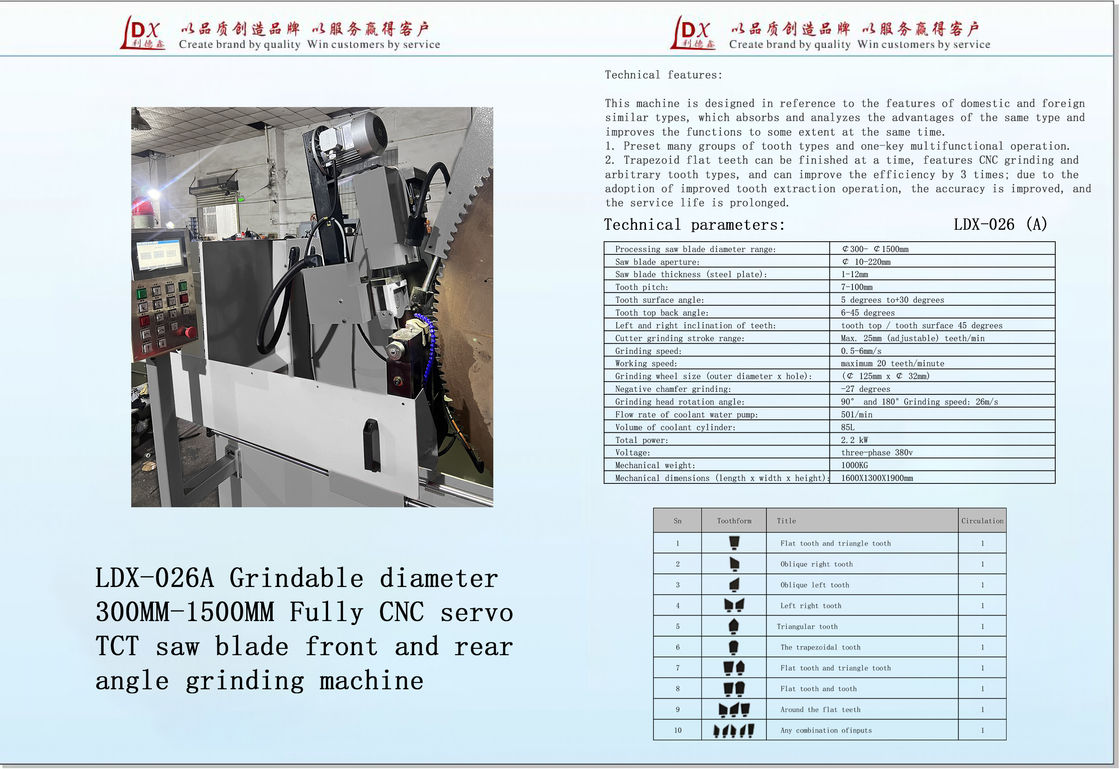 Diámetro de molienda 200MM-1200MM Máquina de molienda de cuchillas de sierra TCT totalmente CNC servo LDX-026A